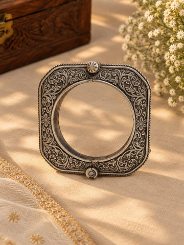 Antique Silver Floral Statement Bangle