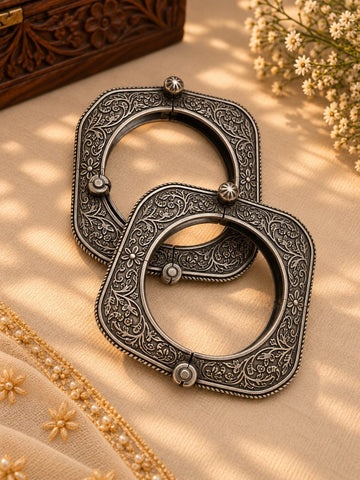 Antique Silver Floral Statement Bangles