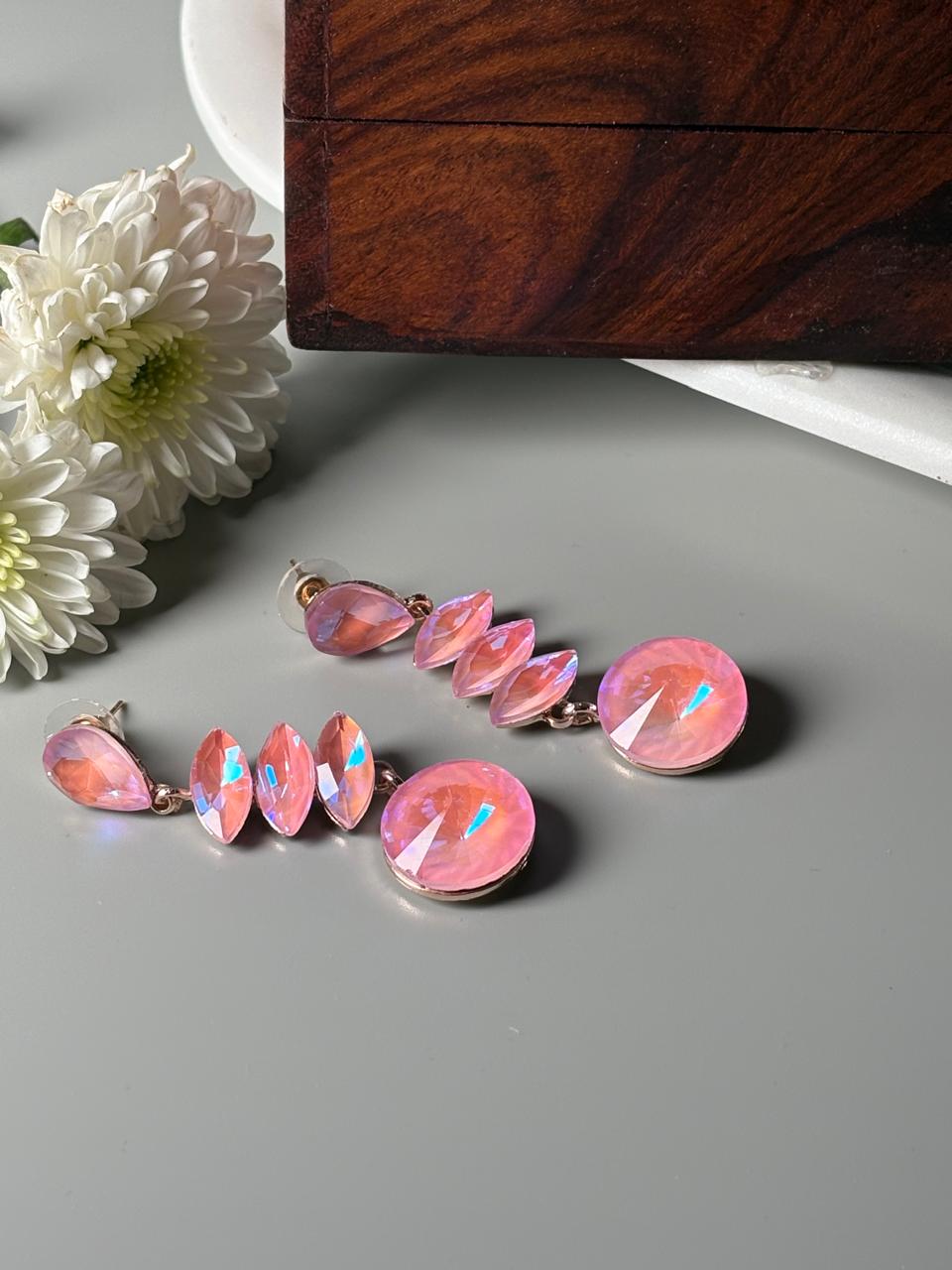 Sterling Pink Long Drop Earrings