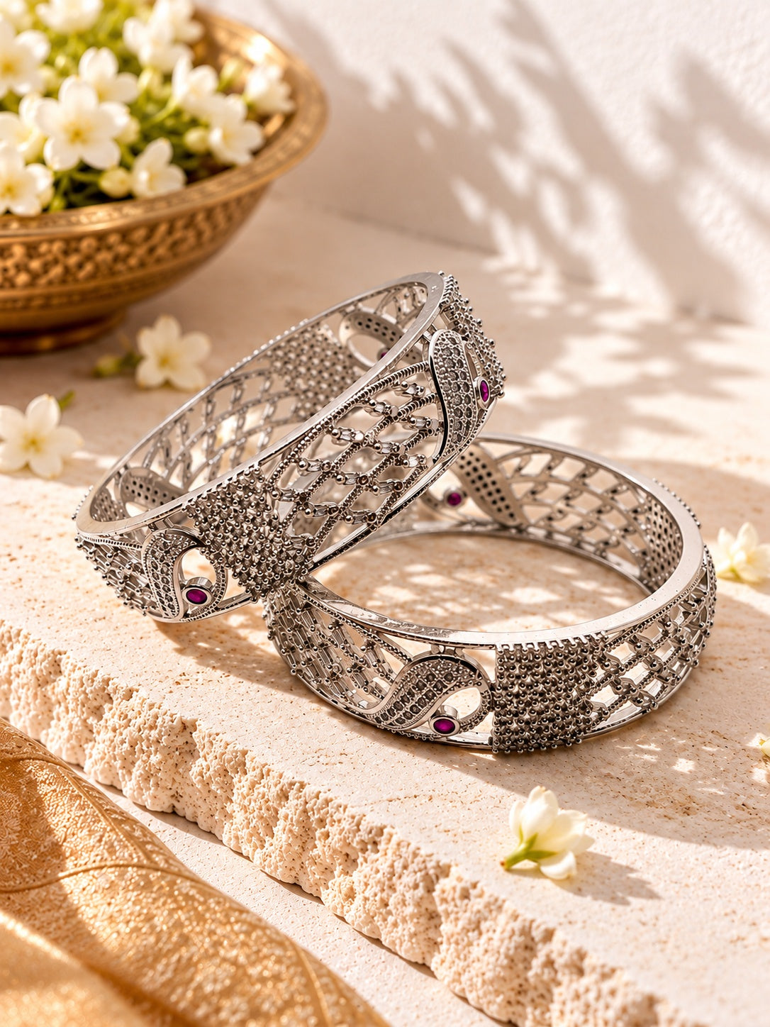 AD Stone Dural Colour Stone Silver Plated Bangle