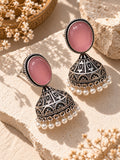 Monalisa Stone silver replica jhumka earrings - close-up flat shot