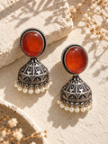 ER26N10354 Monalisa Stone Silver Replica jhumka flat shot