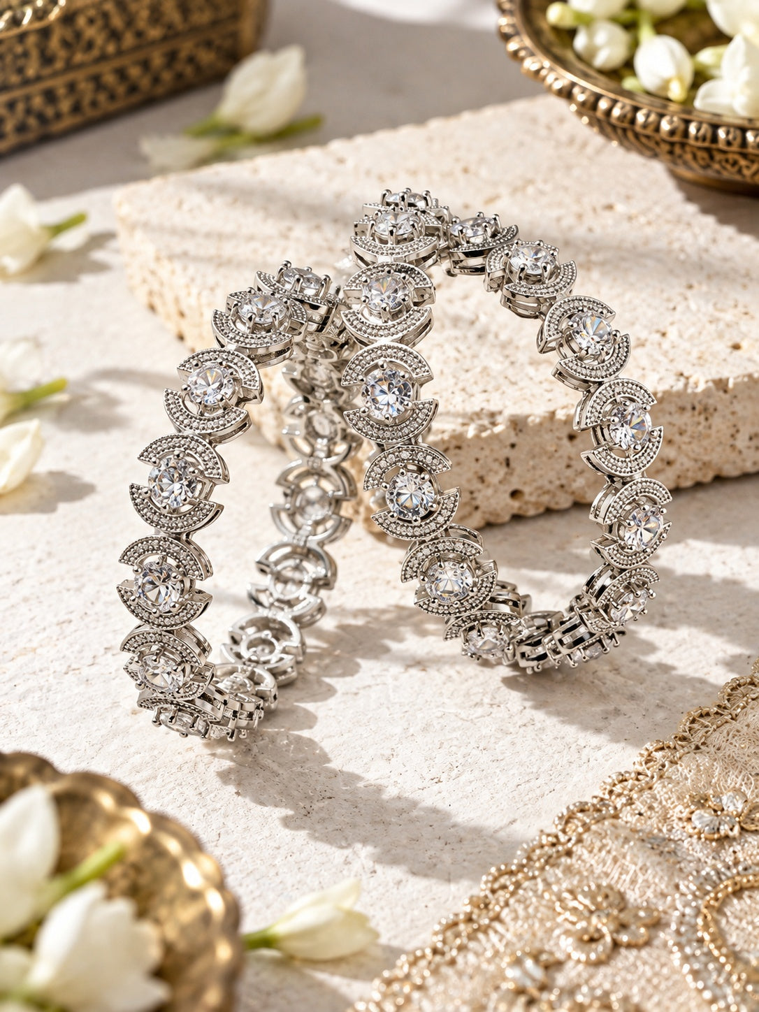 Silver plated bangle worn on model