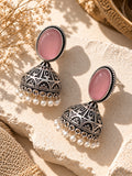 Monalisa Stone silver replica jhumka earrings - angled flat shot