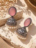 Monalisa Stone silver replica jhumka earrings - styled flat shot