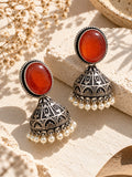 ER26N10354 Monalisa Stone Silver Replica jhumka flat shot