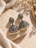 Monalisa Stone Oxidized Jhumka Earrings flat shot