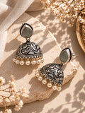 Monalisa Stone Oxidized Jhumka Earrings styled shot