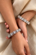 Silver plated bangle worn on model