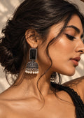 Niska black Monalisa Stone Silver Replica Jhumka Earrings worn by model