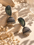 Green Monalisa Stone Silver Replica Jhumka earrings by Niska, product view 1