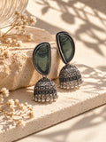 Green Monalisa Stone Silver Replica Jhumka earrings by Niska, product view 2
