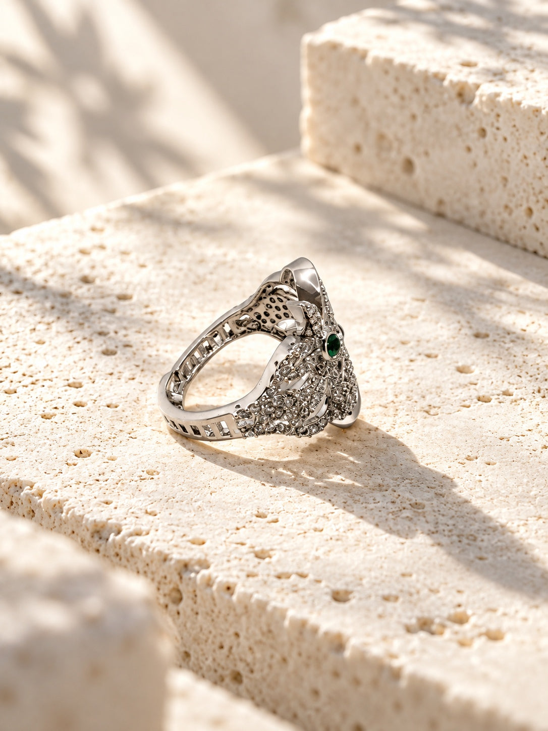 Niska silver-tone green floral AD stone ring product view 2
