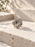 Niska silver-tone green floral AD stone ring product view 3