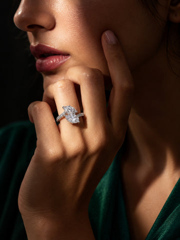 Niska twin pear AD stone ring worn on hand