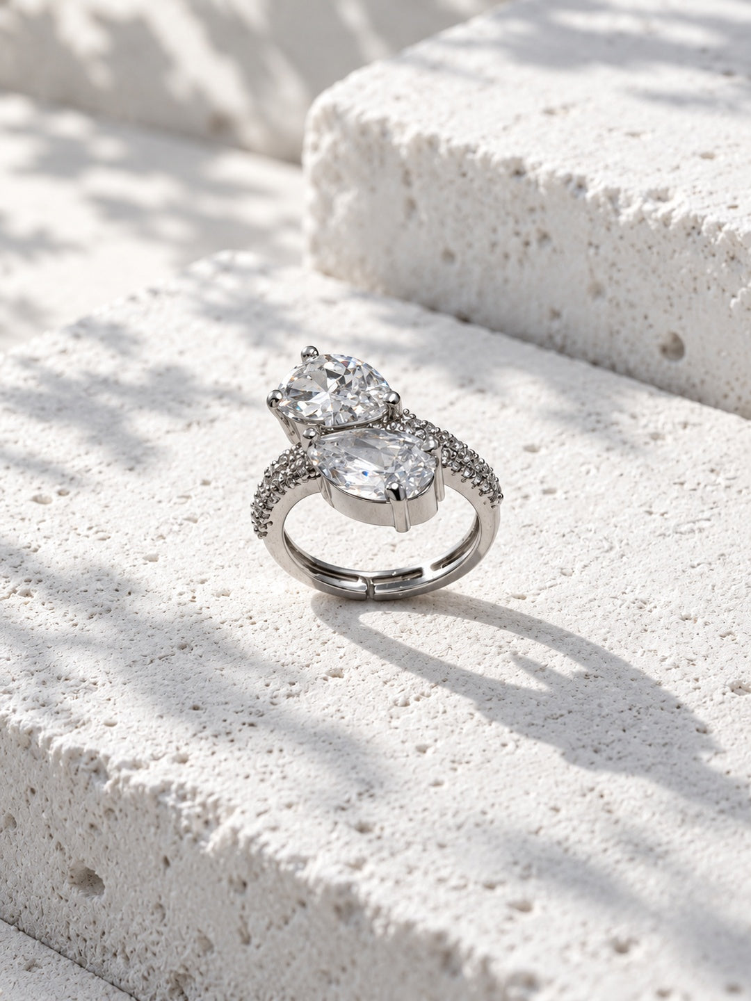 Niska silver-tone twin pear AD stone ring - view 3