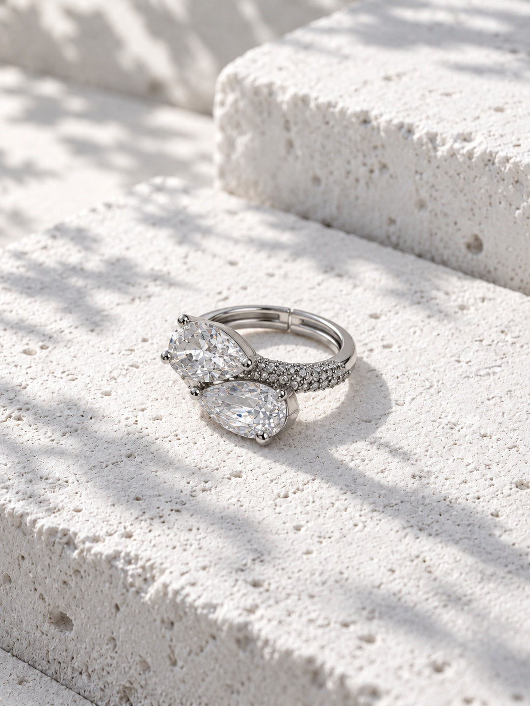 Niska silver-tone twin pear AD stone ring - view 4