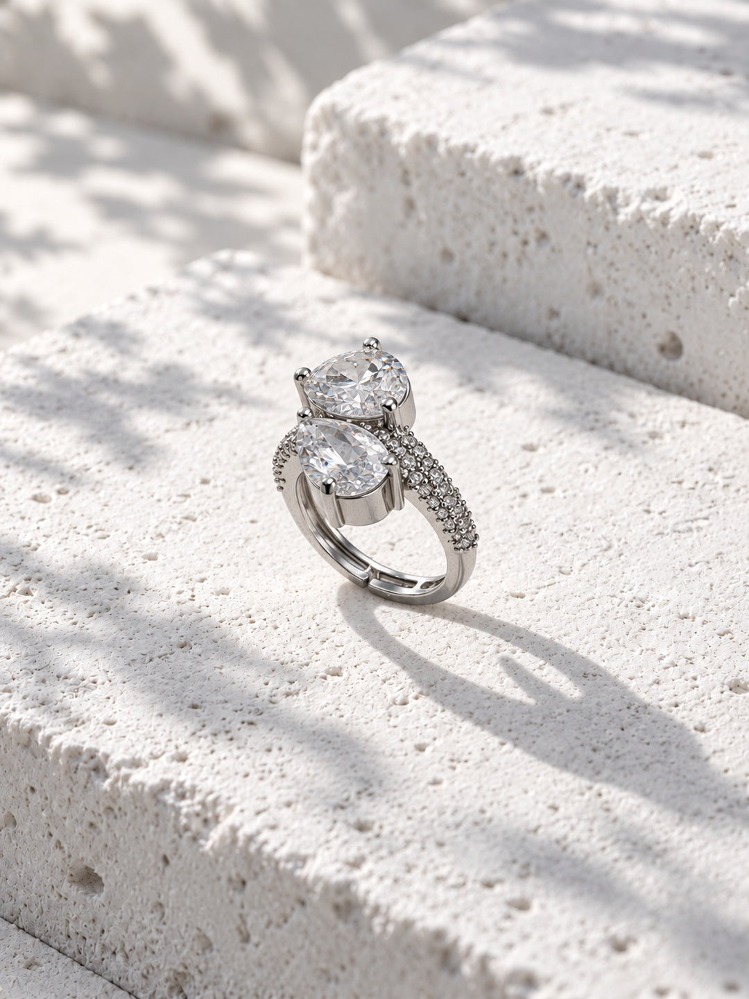 Niska silver-tone twin pear AD stone ring - view 5