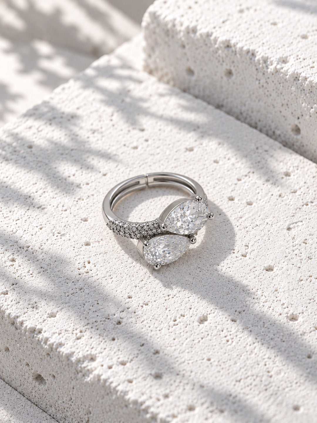 Niska silver-tone twin pear AD stone ring - view 6