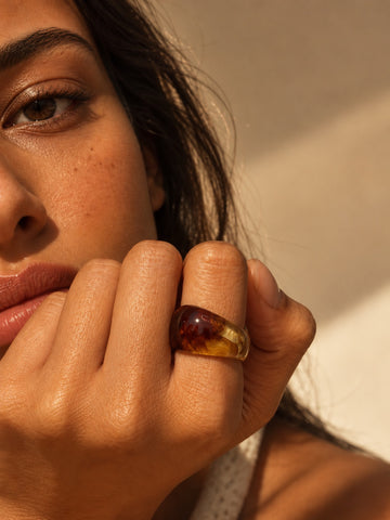 Niska amber brown chunky replica ring worn on model hand