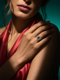 Niska green oval AD stone swirl ring in silver tone