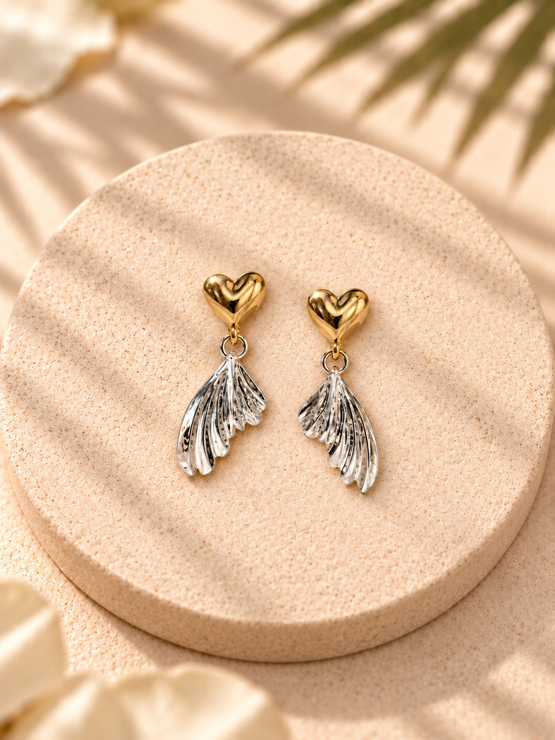 Niska dual-tone gold-tone heart and silver-tone wing drop earrings - view 5