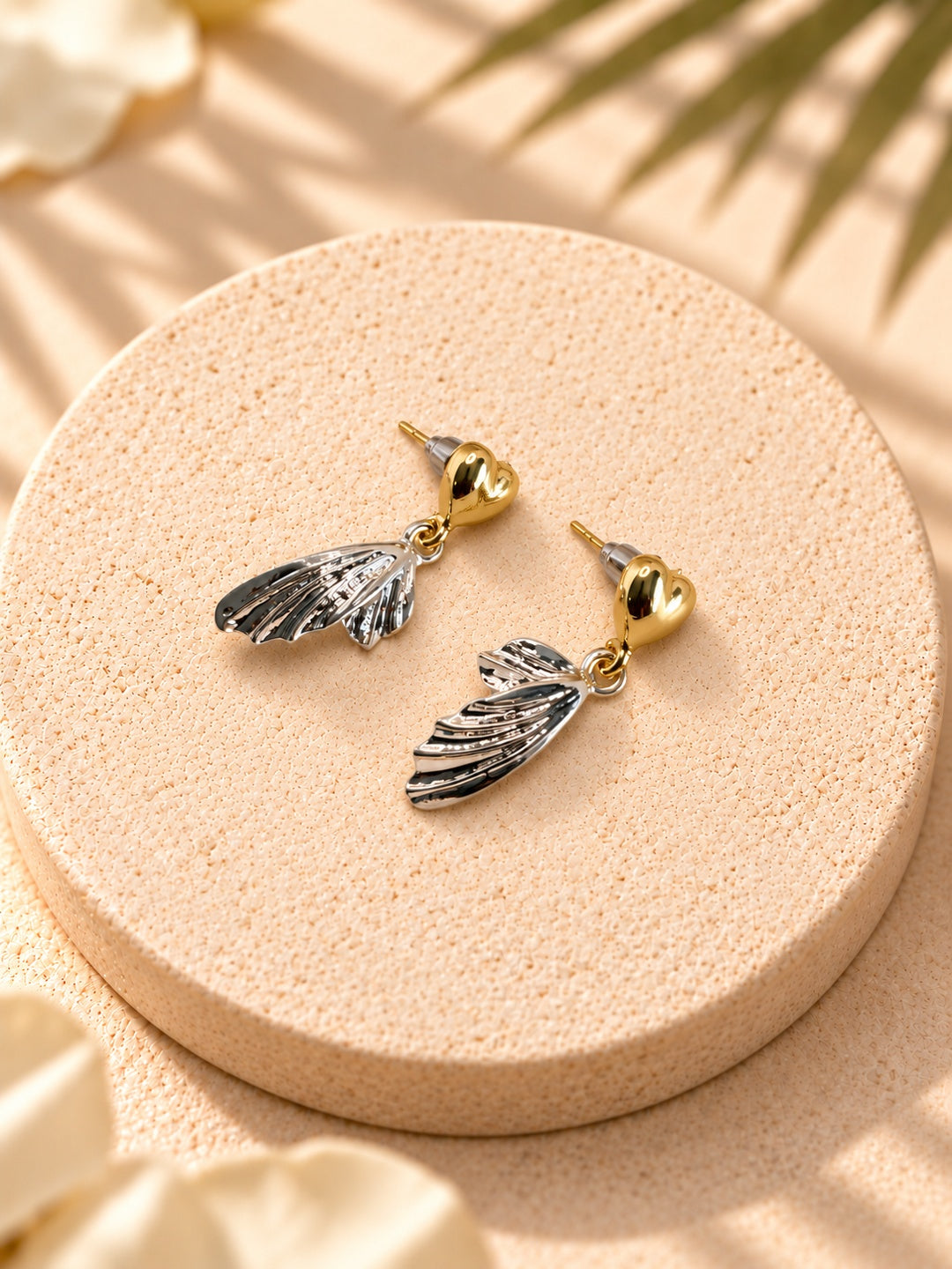 Niska dual-tone heart and sculptural wing drop earrings - view 7