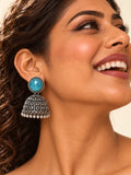 Niska blue Monalisa Stone Silver replica jhumka earrings worn by model 09
