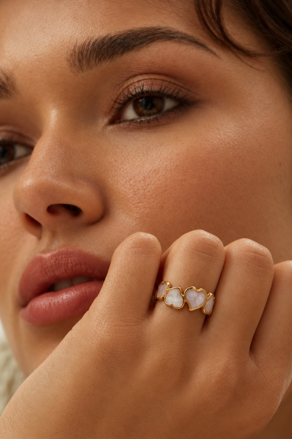 Niska Pearlescent Heart Ring worn by model